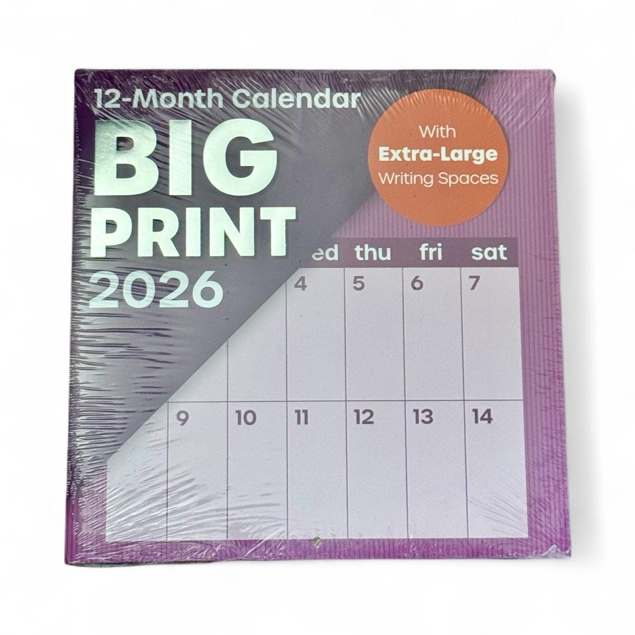 2026 BIG PRINT Purple 12” X 24” 12 Month Wall Calendar New 12x12” Closed