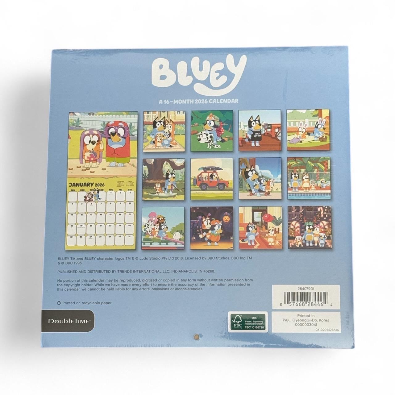 2026 BLUEY 11” x 11” 16 Month Wall Calendar NEW 11” x 22” Open