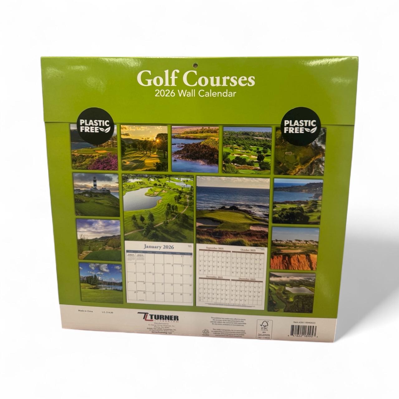 2026 GOLF COURSES 12” X 12” 16 Month Wall Calendar NEW 12”x24” Opened