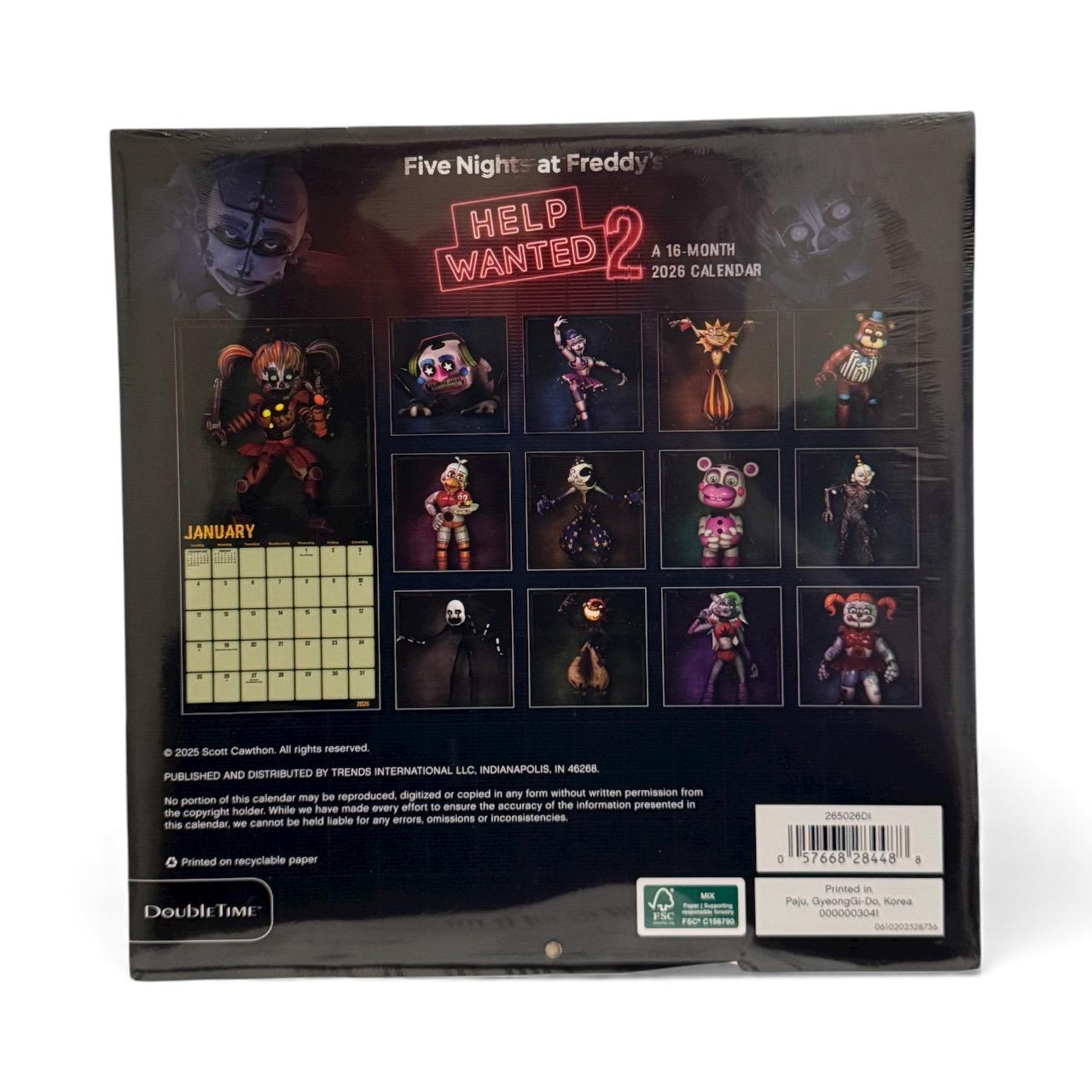2026 Five Nights at Freddy’s 2 11” X 11” 16 Month Wall Calendar NEW 11”x22” Opened